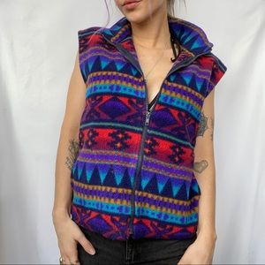 Printed Fleece Zip Up Vest